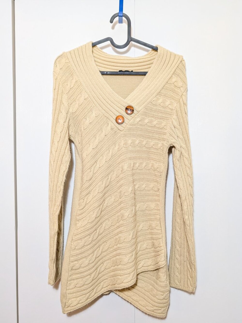 Cream Cable Knit Faux-Wrap Sweater